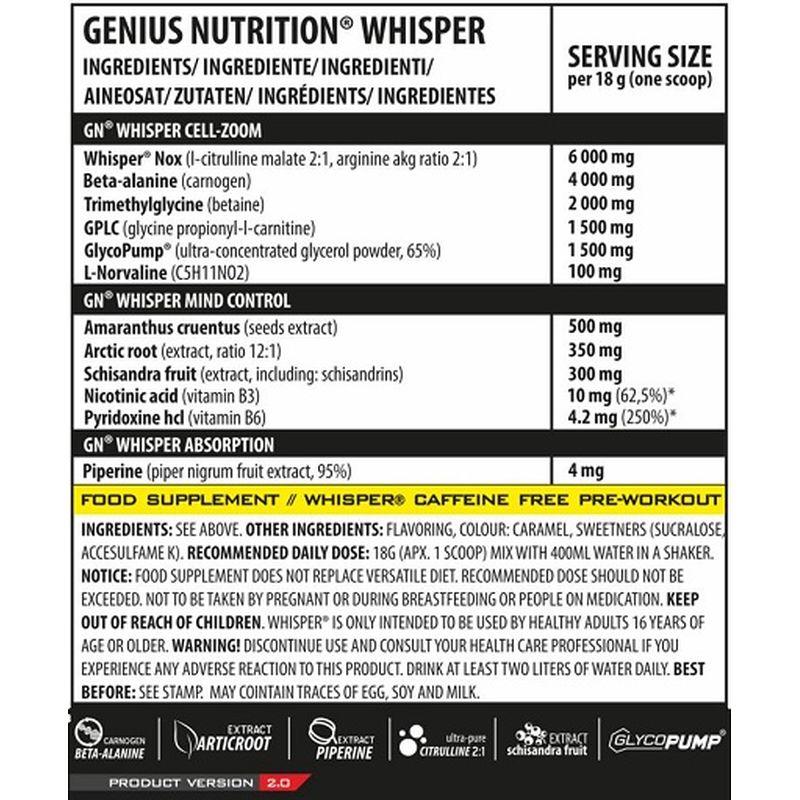 Genius Nutrition - Whisper Pre-Workout 400g - MEGA NUTRICIA