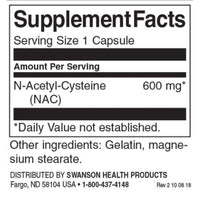 Thumbnail for Swanson N-Acetyl Cysteine ( NAC )100 Capsules - MEGA NUTRICIA